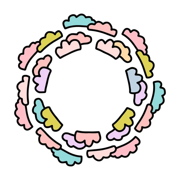Niedliche Wolken Pastell Hand Gezeichnet Vektor Illustration Kranz Mandala Rahmen — Stockvektor