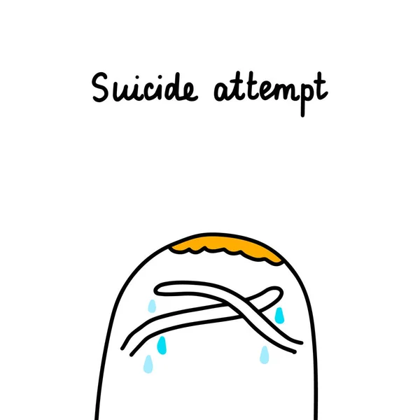 Intento Suicidio Trastorno Bipolar Hombre Síntoma Expresivo Caricatura Estilo Cómico — Vector de stock