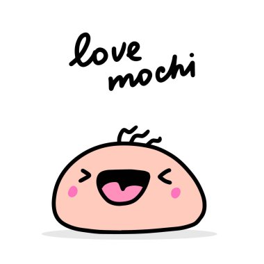 Çizgi film çizgi romanlarındaki el yapımı mochi çizimleri. Komik tatlı. Geleneksel Japon yemekleri.