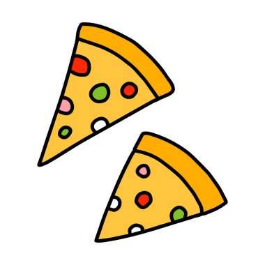 Çizgi roman tarzı İtalyan mutfağında pizza parçaları karalama ikonları