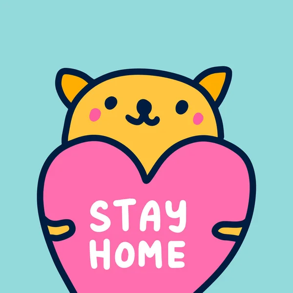 Bleiben Sie Hause Gezeichnet Vektor Illustration Comic Stil Winzige Katzenkätzchen — Stockvektor