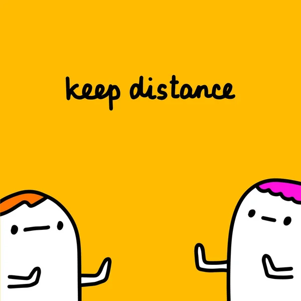 Keep Distance Hand Drawn Vector Illustration Cartoon Comic Style People — Stock Vector