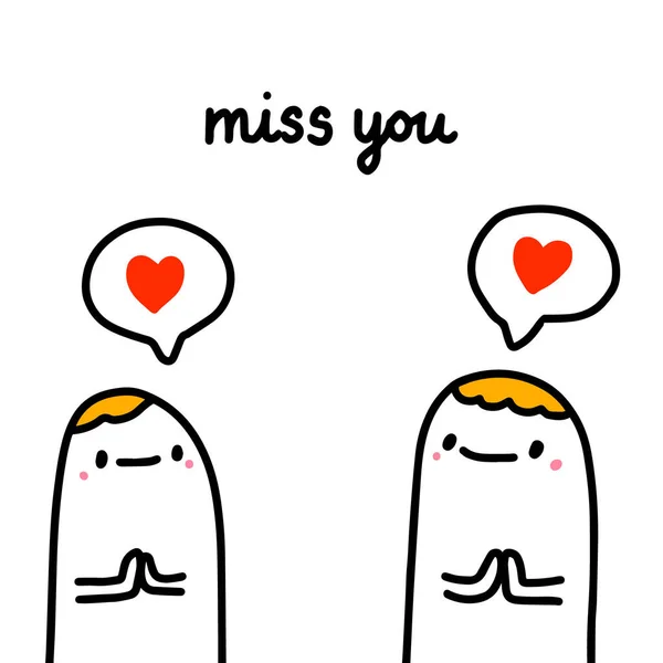 Miss You Hand Drawn Vector Illustration Cartoon Comic Style People — стоковый вектор