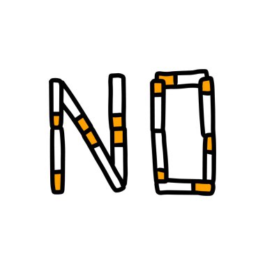 Sigara içmeye hayır. Çizgi roman gibi kötü alışkanlıklar içeren el çizimi vektör çizimine hayır.