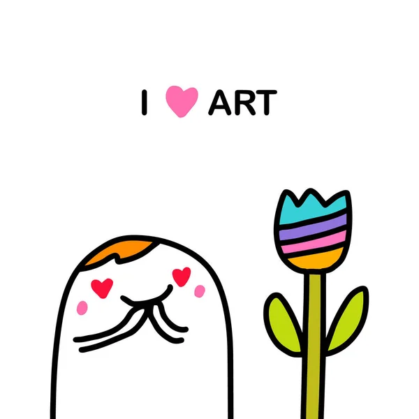 Eu amo arte mão desenhada vetor ilustração em cartoon comic estilo homem alegre olha para tulipa colorido —  Vetores de Stock