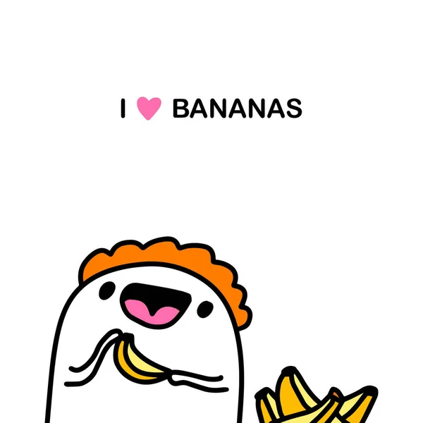 Love Bananas Hand Drawn Vector Illustration Cartoon Comic Style Man — Stock Vector