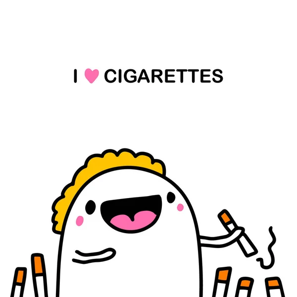 Adoro Sigarette Disegnate Mano Illustrazione Vettoriale Stile Fumetto Uomo Che — Vettoriale Stock
