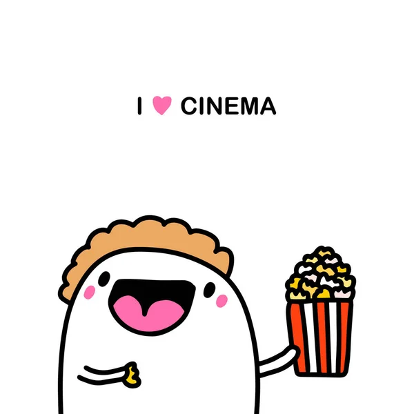 Ich Liebe Handgezeichnete Vektor Illustration Comic Stil Mann Mit Popcorn — Stockvektor