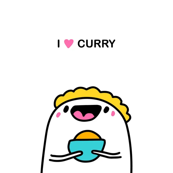 Uwielbiam Curry Ręcznie Rysowane Wektor Ilustracja Komiks Komiks Człowiek Trzymając — Wektor stockowy