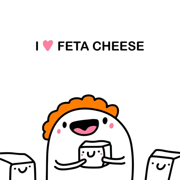 Ich Liebe Feta Käse Handgezeichnet Vektor Illustration Comic Stil Mann — Stockvektor