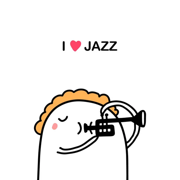 Love Jazz Hand Drawn Vector Illustration Doodle Cartoon Style Man — Stock Vector