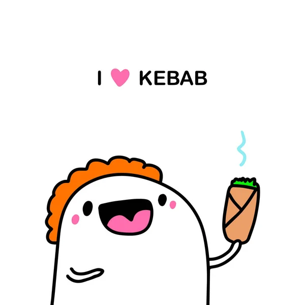 Λατρεύω Kebab Χέρι Που Διανυσματική Απεικόνιση Στυλ Κινουμένων Σχεδίων Άνθρωπος — Διανυσματικό Αρχείο