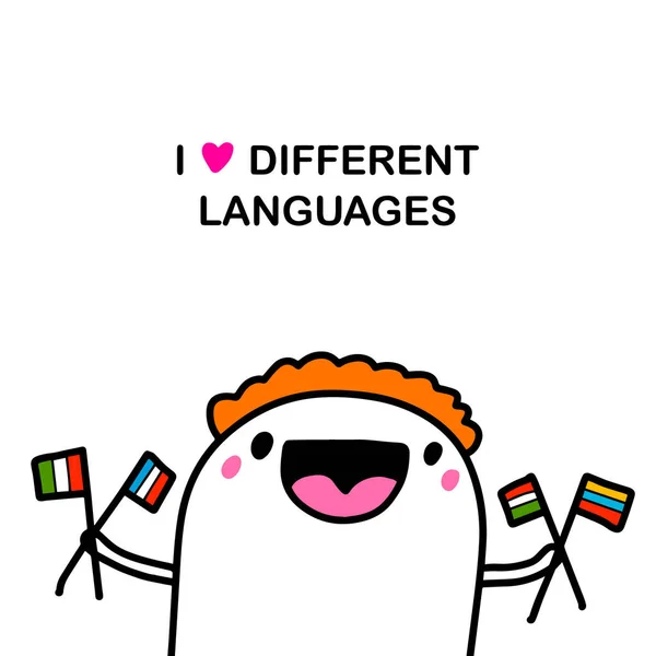Amo Diverse Lingue Disegnate Mano Illustrazione Vettoriale Stile Cartoon Doodle — Vettoriale Stock