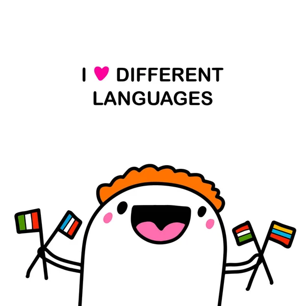 Люблю Різні Мови Намальовані Рукою Векторні Ілюстрації Мультяшному Каракулевому Стилі — стоковий вектор