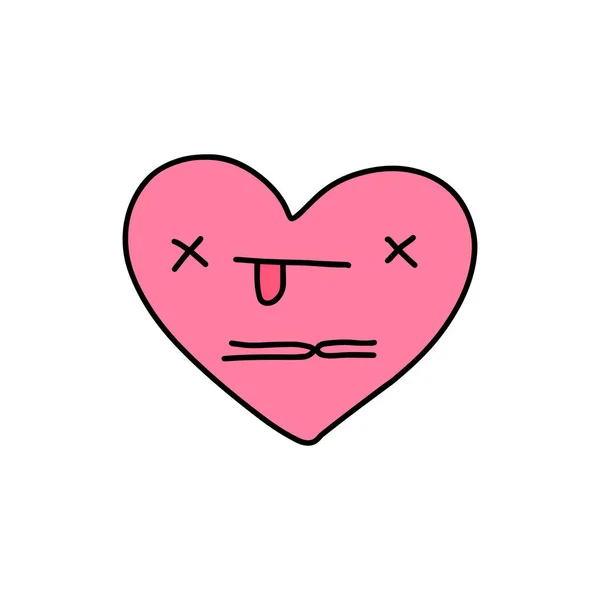 Simbolo Cuore Morto Icona Illustrazione Doodle Fumetto Kawaii Faccia Rosa — Vettoriale Stock