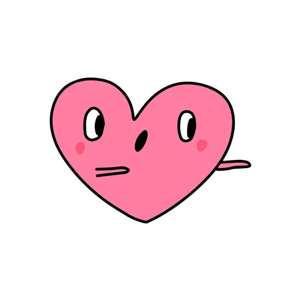 Überrascht Herz Symbol Doodle Illustration Ikone Comic Kawaii Gesicht Rosa — Stockvektor