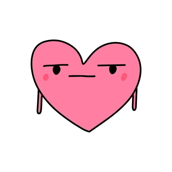 Serious Heart Symbol Doodle Illustration Icon Cartoon Comic Kawaii Face — Stock Vector