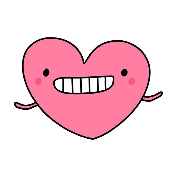 Verrücktes Lächeln Herz Symbol Doodle Illustration Symbol Comic Kawaii Gesicht — Stockvektor
