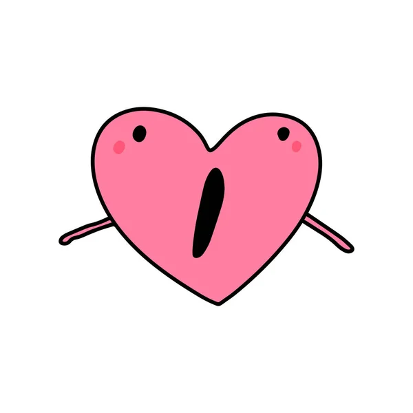 Cuore Scioccato Simbolo Doodle Illustrazione Icona Fumetto Kawaii Faccia Espressivo — Vettoriale Stock