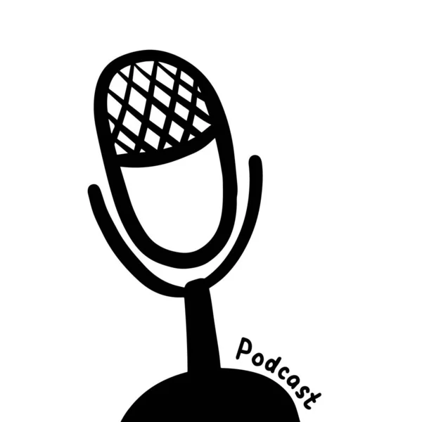 Podcast Mão Desenhado Ícone Logotipo Estilo Doodle Ilustração Branca Preta — Vetor de Stock