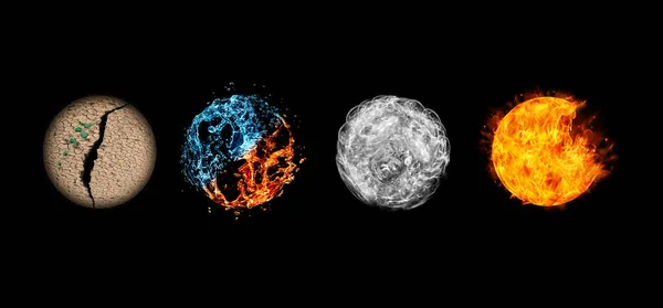 Siyah üzerinde izole edilmiş dört element.