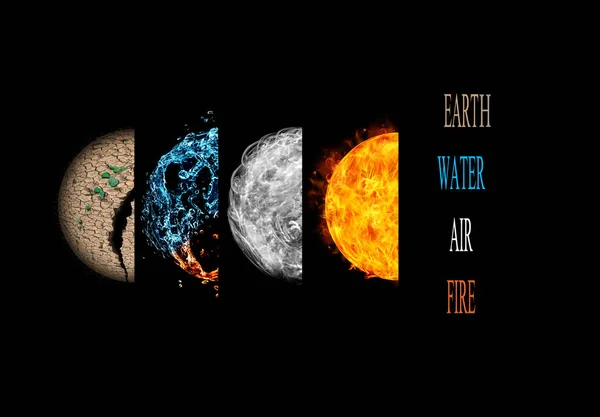 Siyah üzerinde izole edilmiş dört element.