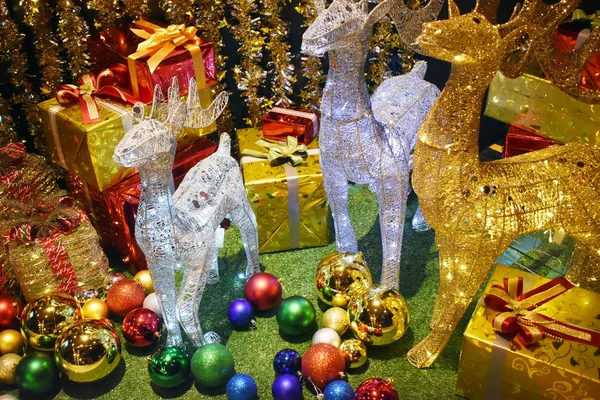 Decoração Natal Com Prata Ouro Cor Veados Belas Caixas Presente — Fotografia de Stock