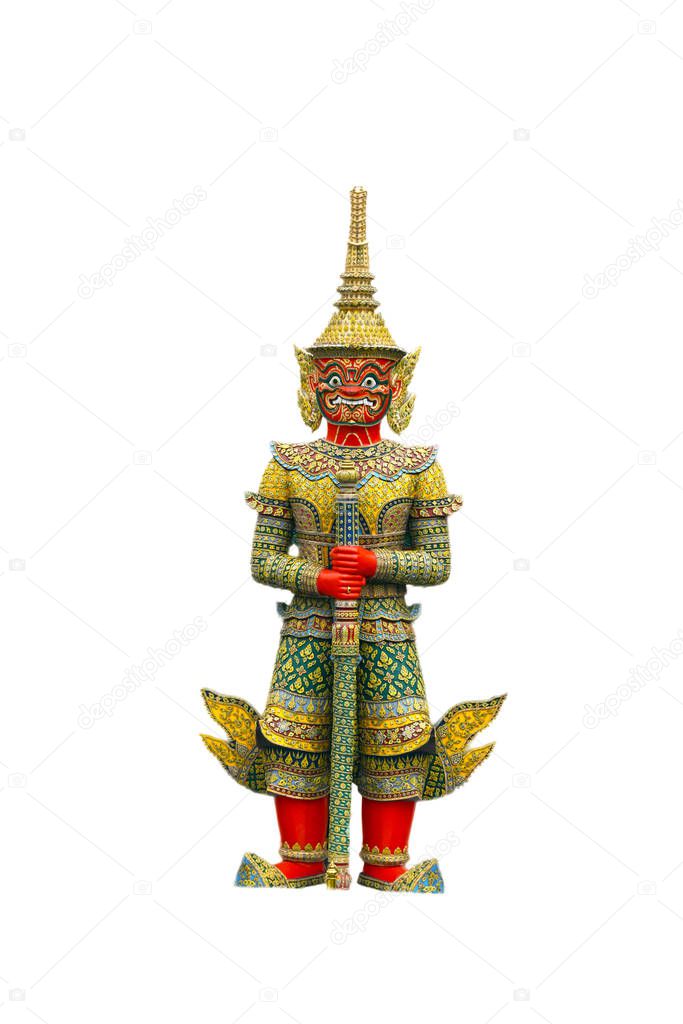 Giant Demon guardian giant statues with white background at Wat Phra Kaew