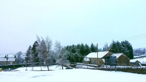 Beautiful Winter Scene Snow Covered Trees House Dales Arkengarthdale North — Stock Photo, Image