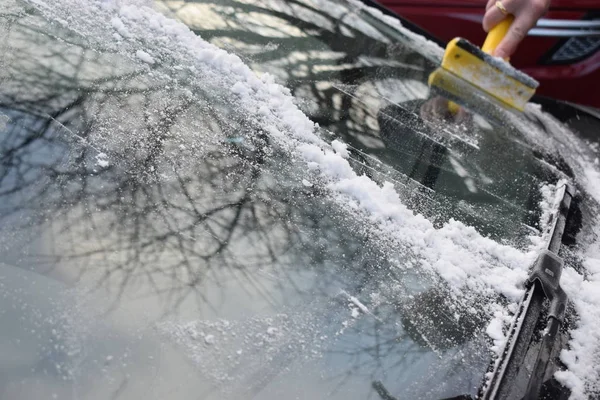 Frosty Reggel Jégtakaró Ablak Autó Car Snow Brush Jégkaparó Hogy — Stock Fotó