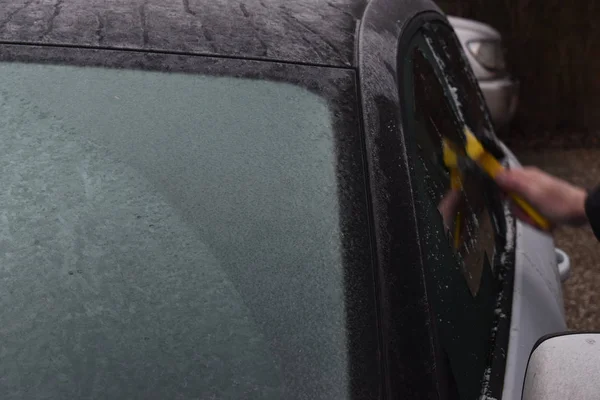 Frosty Reggel Jégtakaró Ablak Autó Rossz Időjárási Viszonyok Car Snow — Stock Fotó