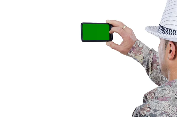 Adult man snapping with mobile phone — Stock Photo, Image