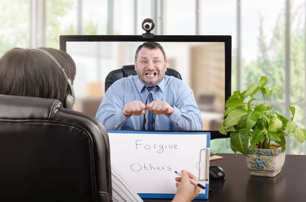 Telemental health patient is really mad — Stock Photo, Image