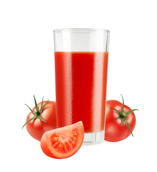 Glas Frischen Gesunden Roten Saft Mit Tomaten Isoliert Auf Weißem — Stockfoto