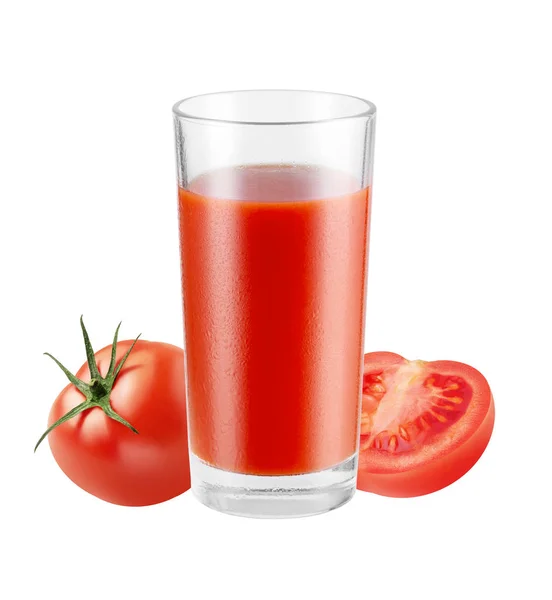 Glas Frischen Gesunden Roten Saft Mit Tomaten Isoliert Auf Weißem — Stockfoto