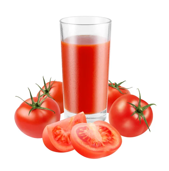 Glas Frischen Gesunden Roten Saft Mit Tomaten Isoliert Auf Weißem — Stockfoto