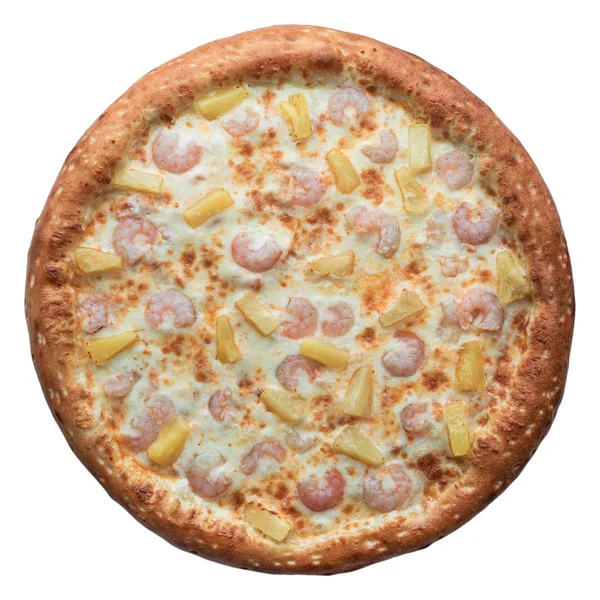 Pizza italiana cozida no forno fresca quente isolada no fundo branco. Vista superior, flat lay — Fotografia de Stock