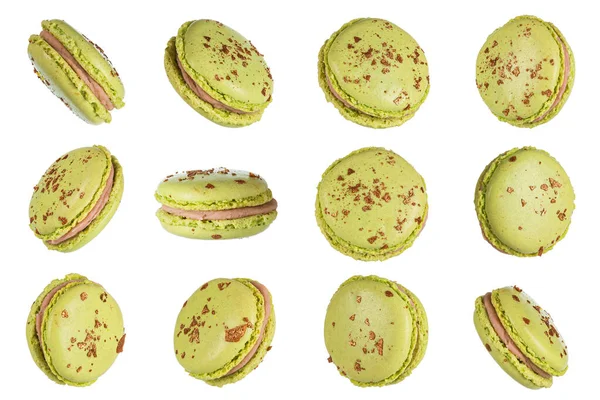Macro Photo French Green Macaroon Isolated White Background Clipping Path — стокове фото