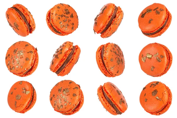 Macro Photo French Orange Macaroon Isolated White Background Clipping Path — Stock Photo, Image