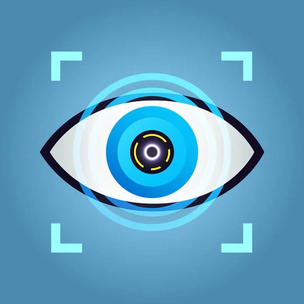 Ilustración vectorial de un ojo digital sobre un fondo azul — Vector de stock