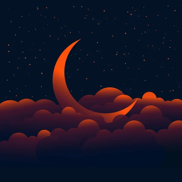 Junger Mond in den Wolken mit orangefarbenem Schein — Stockvektor