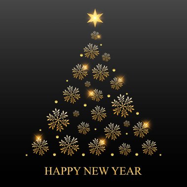 Altın kar tanelerinin Noel ağacı 