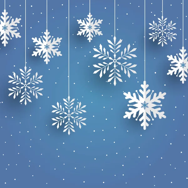 Snowflakes hanging on the background of the night sky Stock Vector