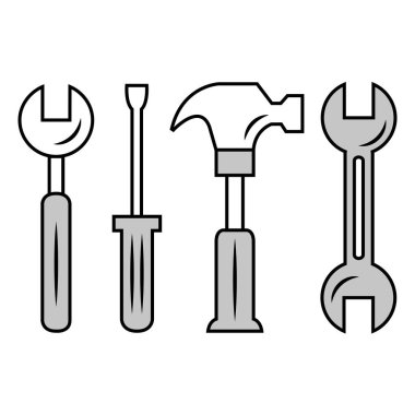 Repair tool kit: wrenches, hammer, flat head screwdriver