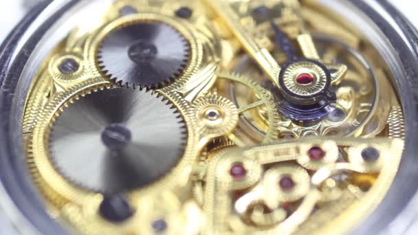 Alte Uhr Alter Chronograph Uhrwerk Uhrwerk Funktionierende Uhrzeiger — Stockvideo