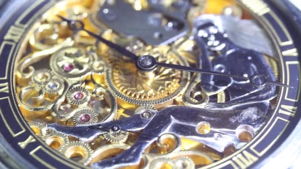 Vecchio Orologio Vecchio Cronografo Meccanismo Orologio Lavoro Lancette Dell Orologio — Video Stock