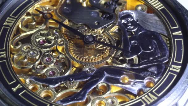 Vecchio Orologio Vecchio Cronografo Meccanismo Orologio Lavoro Lancette Dell Orologio — Video Stock