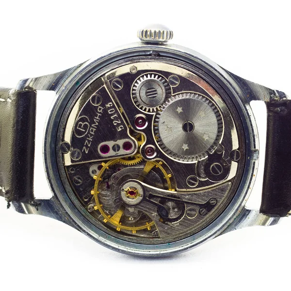 Reloj Viejo Viejo Cronógrafo Mecanismo Relojería Engranaje —  Fotos de Stock