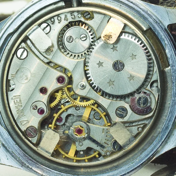 Velho Relógio Velho Cronógrafo Mecanismo Mecanismo Relógio Engrenagem — Fotografia de Stock