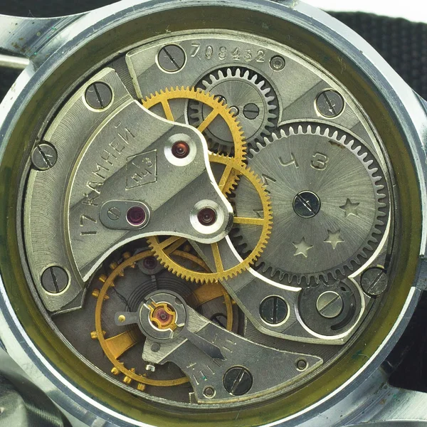 Old Clock Old Chronograph Clockwork Mechanism Gear — Stock Photo, Image